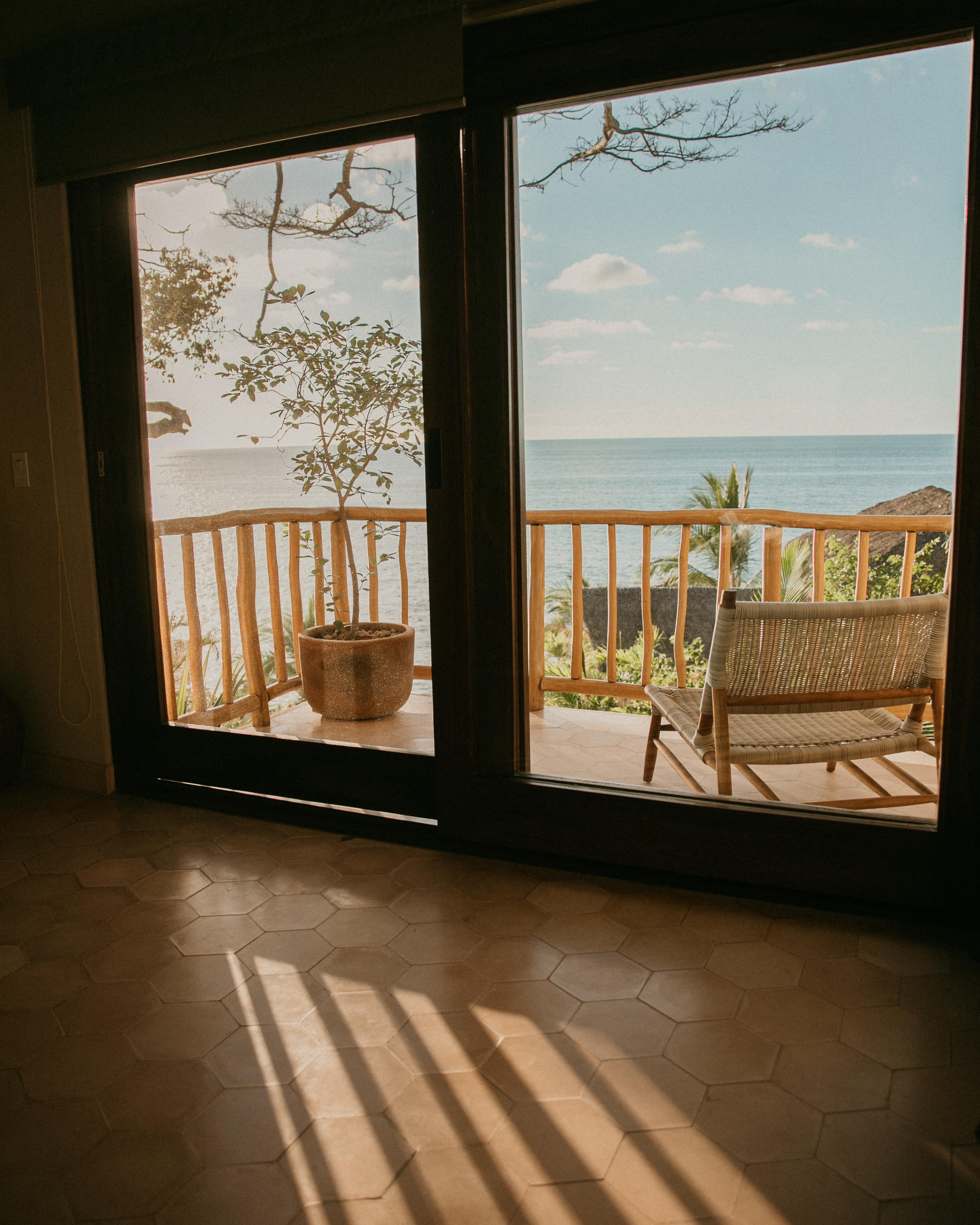 View from bungalow room to ocean terrace