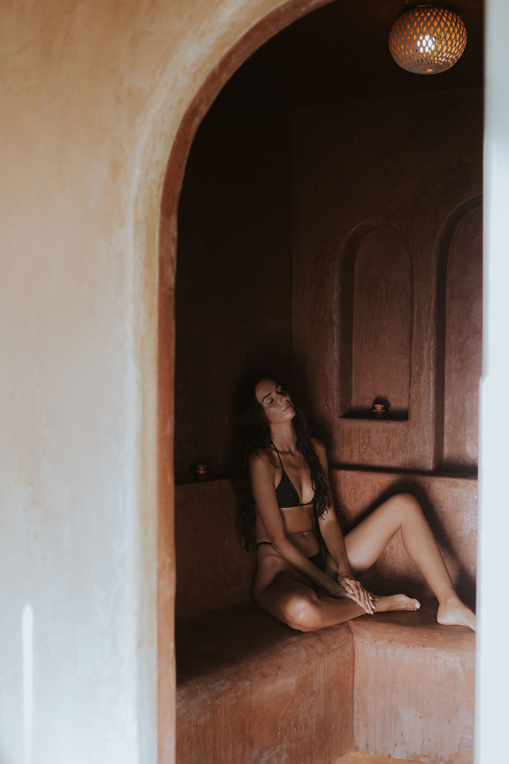 Woman in steam room at La Joya Sayulita